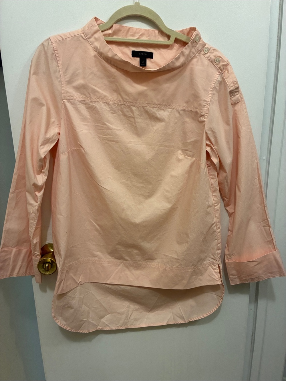 J. Crew Light Pink Button-Shoulder Cotton Poplin Top Preppy Coastal Office